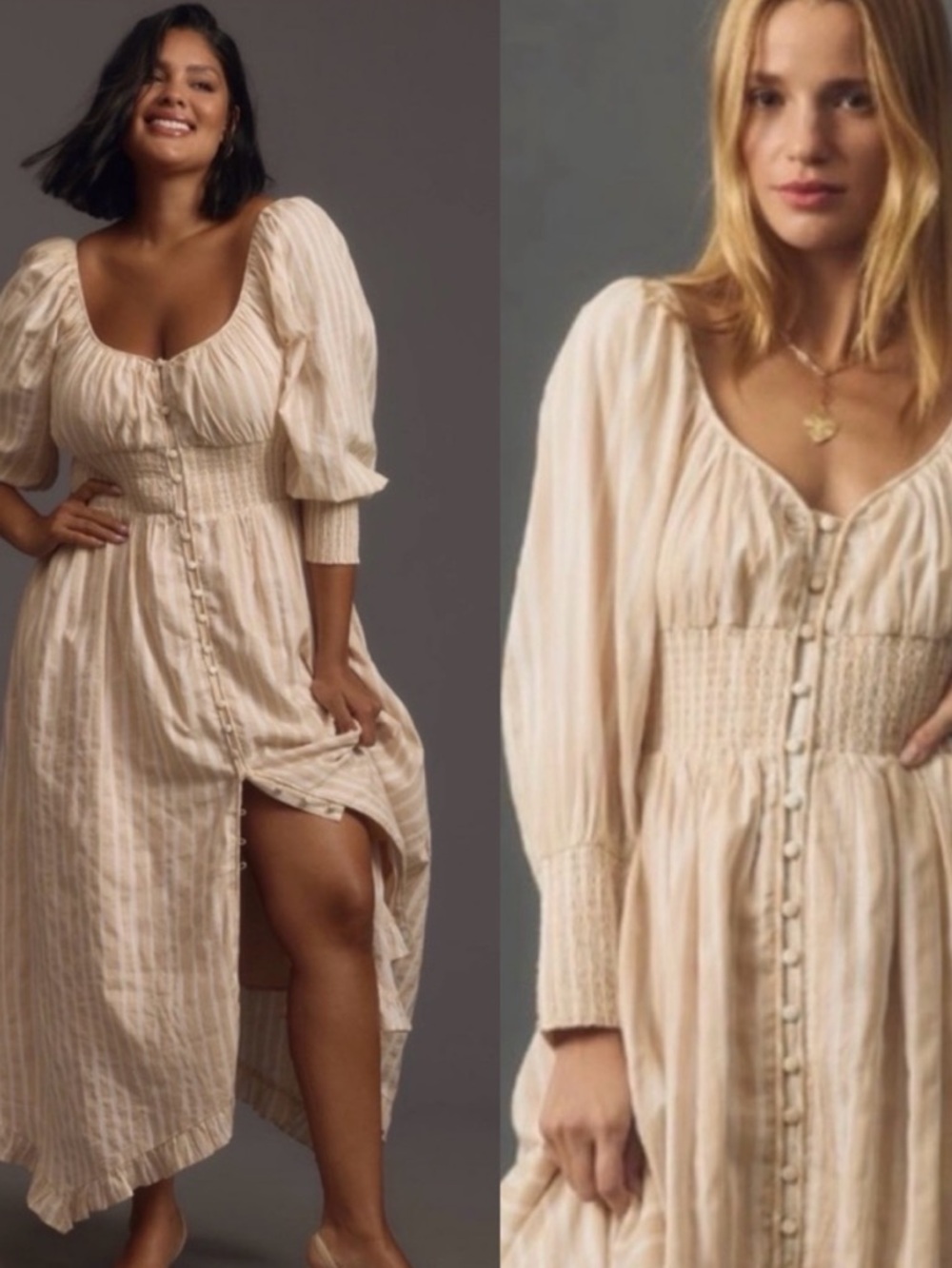NWT Anthro Smocked-Waist Stripe Button front Romantic Maxi Dress, size L - Picture 2 of 10